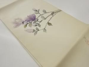 作家物　塩瀬金彩手描き枝葉に花模様名古屋帯